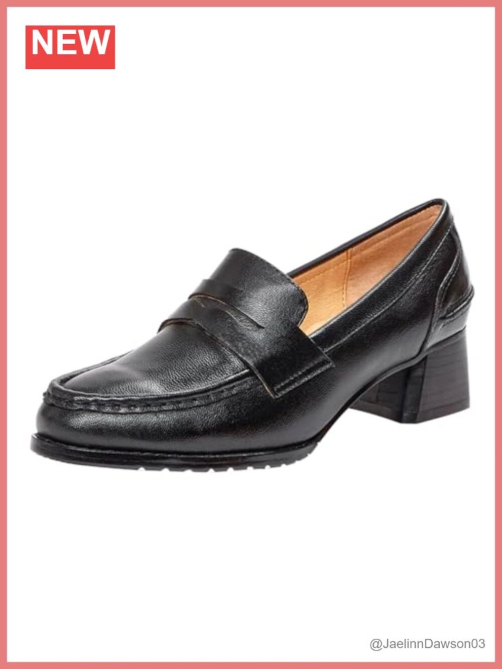 Women's Leather Chunky Heel Loafer Pumps Block Heel Work Shoes